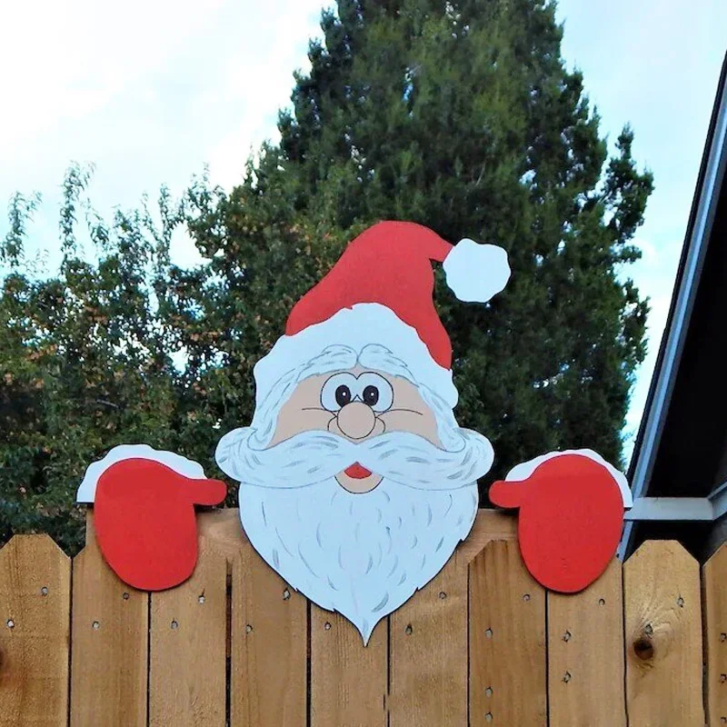 Christmas Fence Decoration Cute Santa Claus Snowman Board Festivals Home Outdoor Garden Patio Fence Lawn Decoration