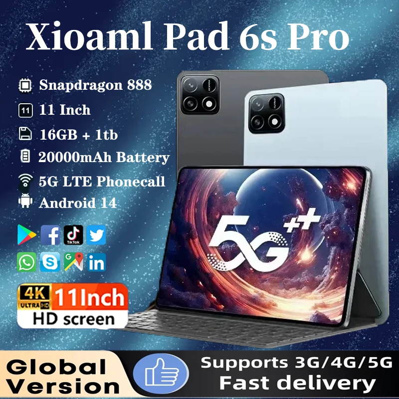 Pad 6S Pro Tablet Android 14 Global Version Snapdragon 8 Gen2 16GB+1TB GPS 5G WiFi Dual SIM HD Tablette PC With Keyboard 2024