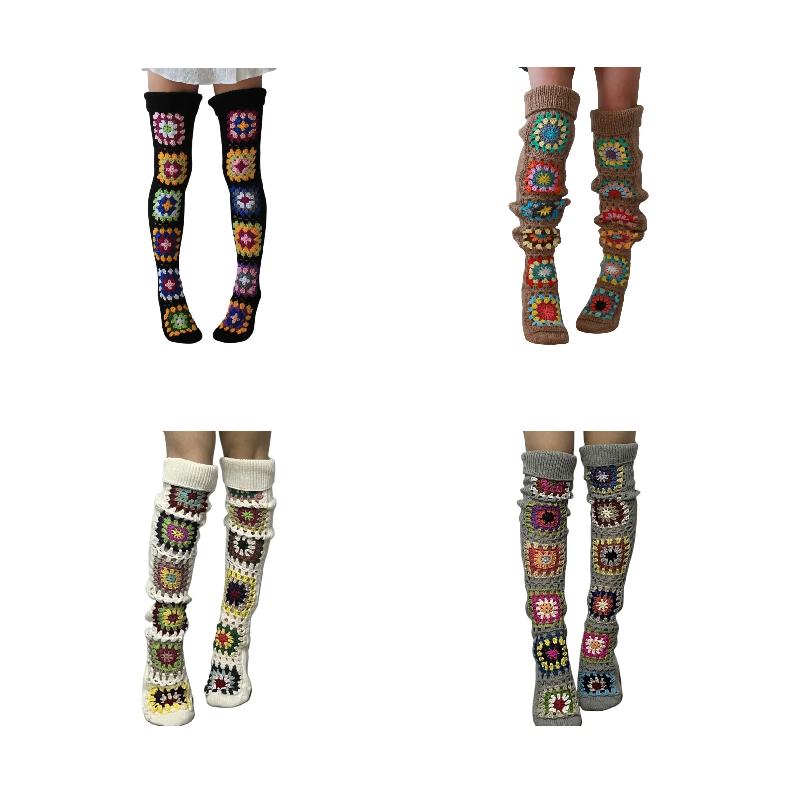 

Black, brown, white and gray knitted stockings combination set, 1 pair each