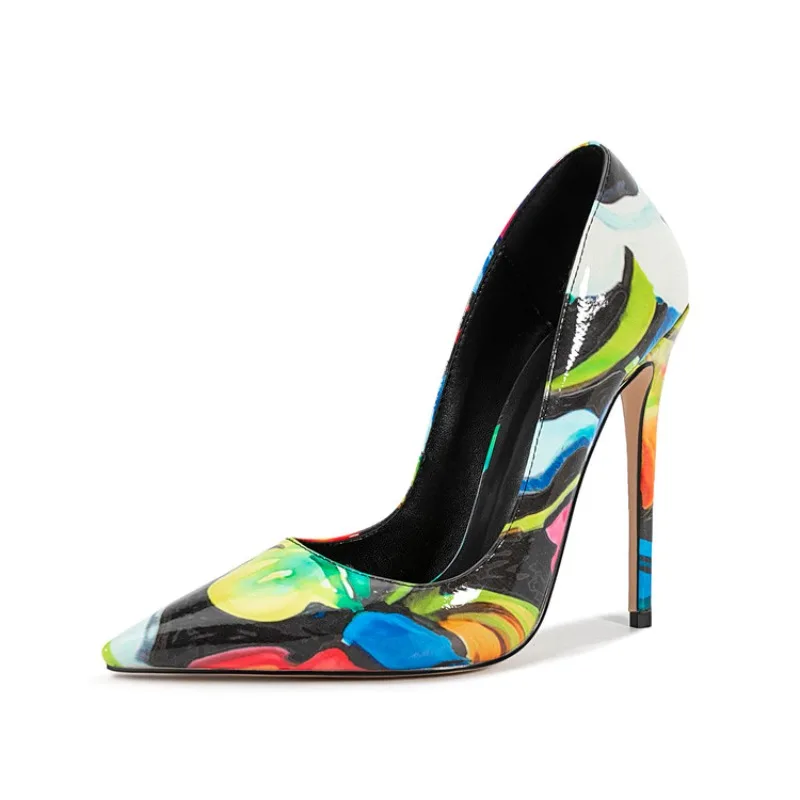 2026 New Mixed Color Printed Shallow Mouth High Heels Sexy Pointed High Heels Wedding Party Dress Shoes Size 36-47