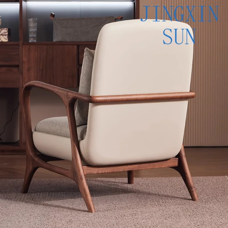 North  black walnut solid wood leisure chair, cotton and linen home living room modern simple high backrest single sofa chair