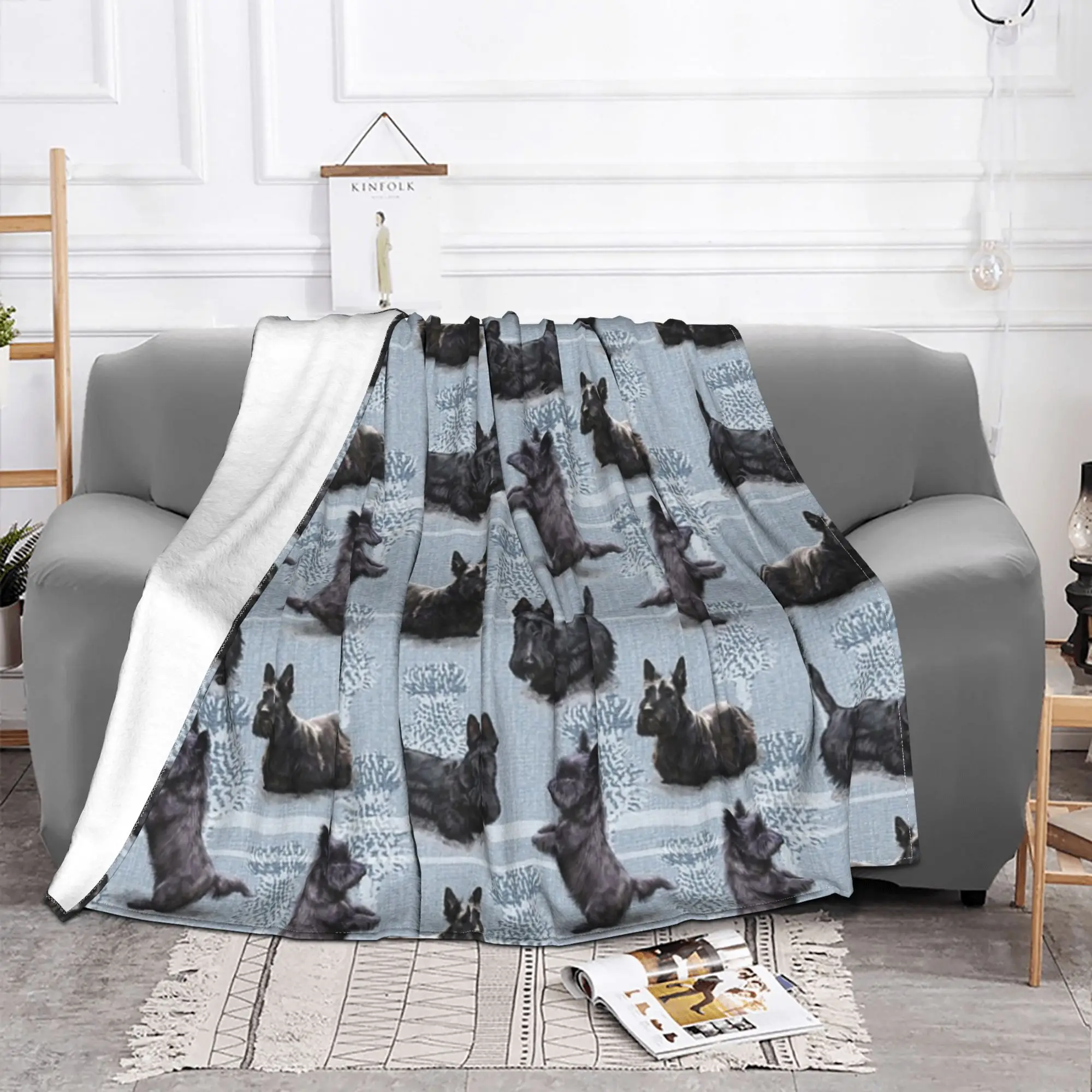 The Scottish Terrier Fleece Throw Blanket Scottie Dog Tartan Skye Blanket for Bedding Car Super Soft Bedroom Quilt