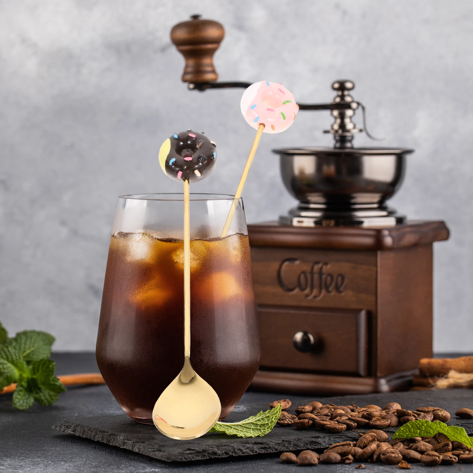 

4pcs Donut Spoon Set Stainless Steel Sweet Spoons Ice Cream Coffee Cake Dessert Golden Titanium Kids Mixing Gadgets