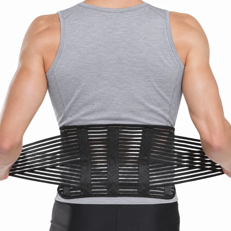 Lumbar Support Belt with 5 Removable Steel Plates Breathable Adjustable Waist Back Brace for Gym Lifting Sports Work