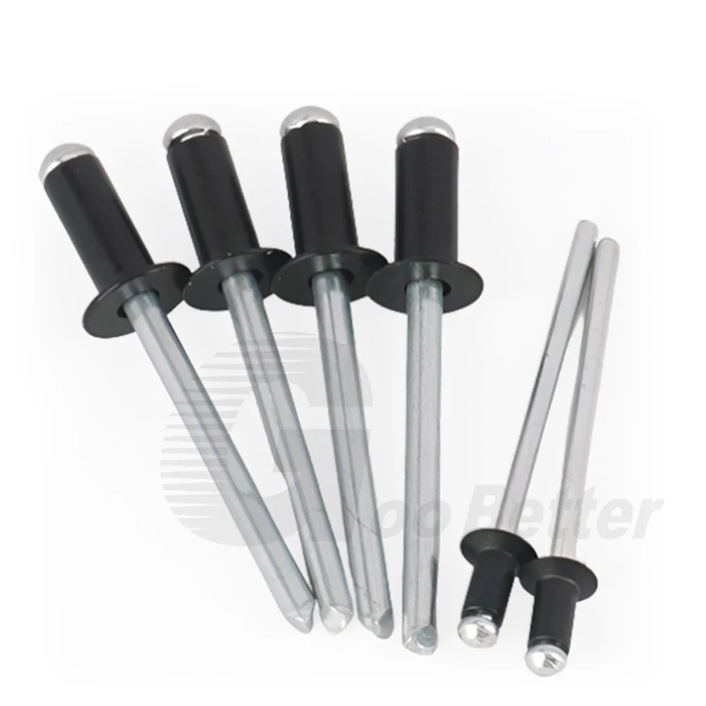 20/30/50Pcs Black Pop Rivet M2.4 M3 M3.2 M4 M5 Black Aluminium Dome Head Blind Rivets Steel Shank Mandrel Exhaust Rivets