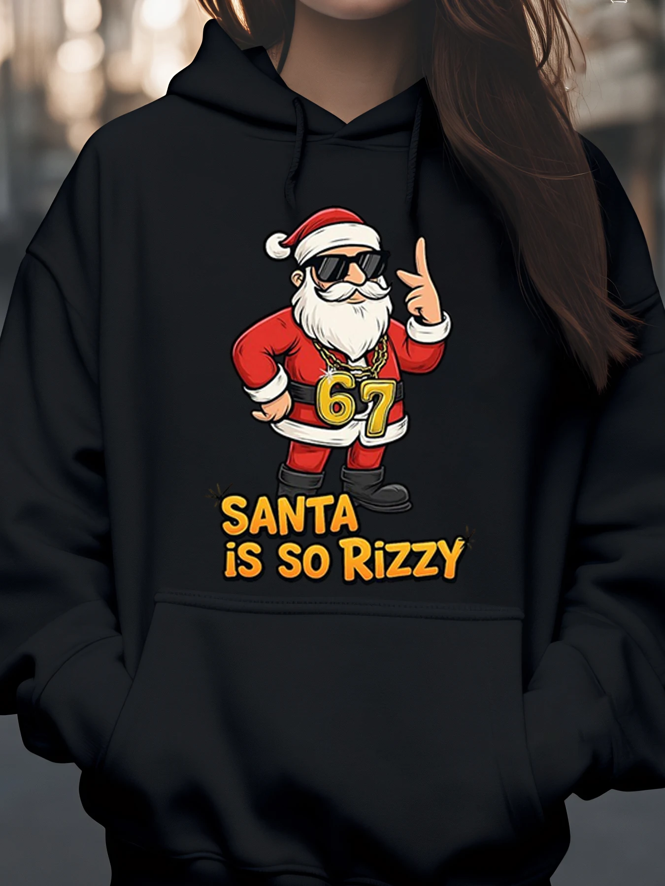 

Санта-Клаус с номером 67, рождественская толстовка с принтом солнцезащитных очков для праздничной вечеринки для мужчин и женщин