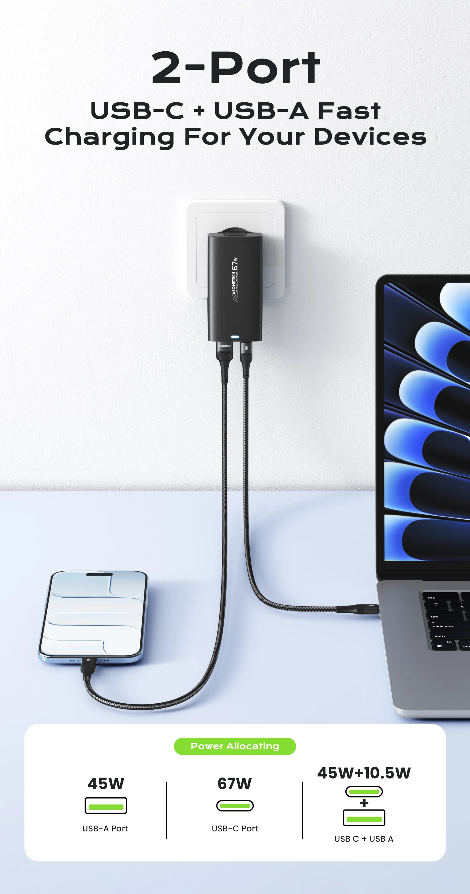 67W GaN USB-C-Ladegerät, schnelles Laden 4.0, PD3.0, PPS, tragbares, ultradünnes Typ-C-Ladegerät für iPhone, Samsung, Macbook, Laptop – Detail 5