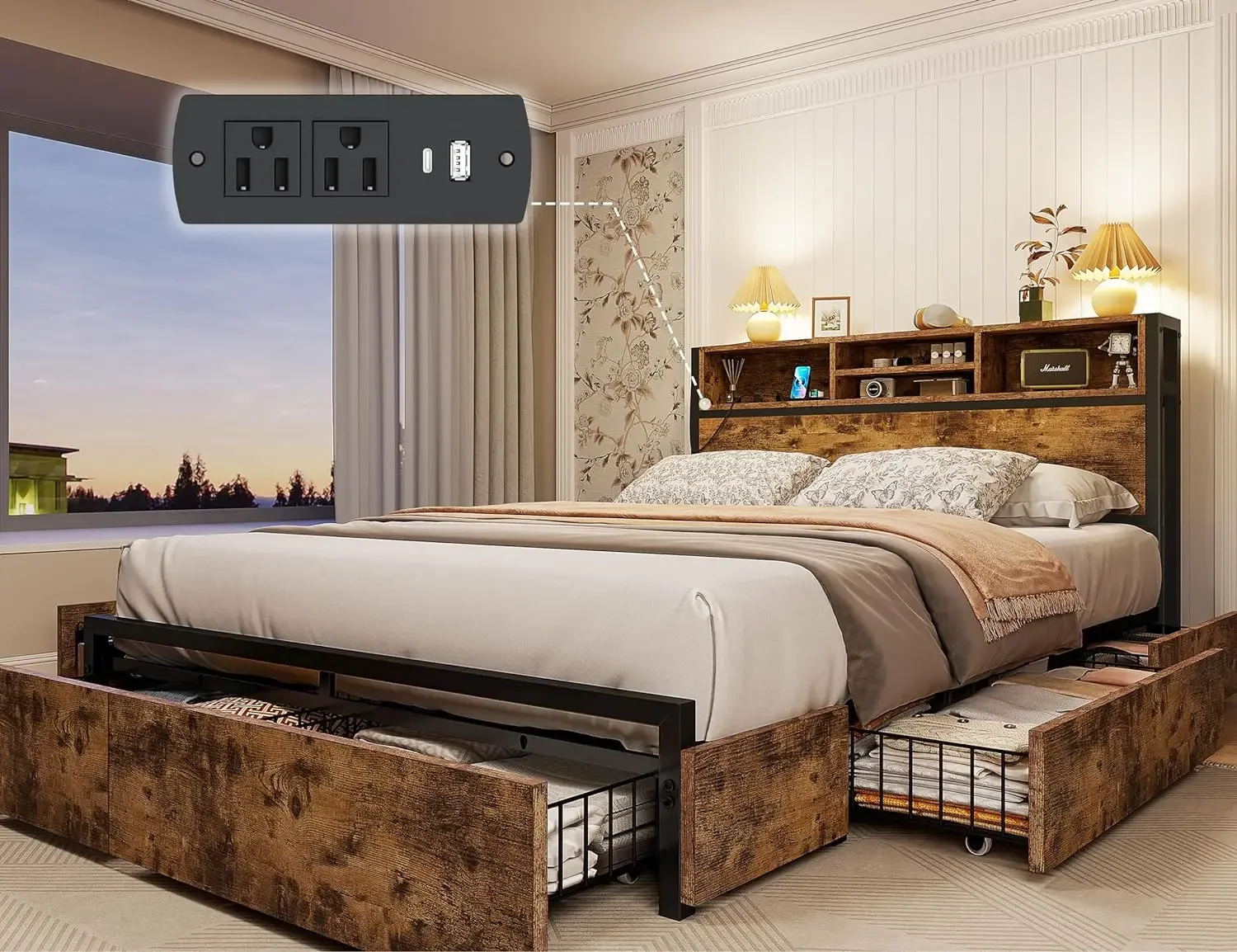 

Full Bed Frame with Storage Drawers Full Bed Frame with Headboard Full Size Bed Frame with Charging Station