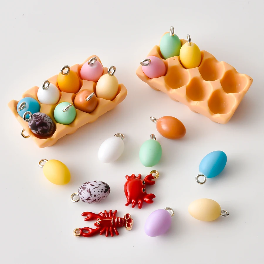 4/8Pcs Kawaii Resin Simulated Egg Carton Charms DIY Bisutería Materiales Colorful Funny Quail Egg Pendant Jewelry Wholesale Bulk