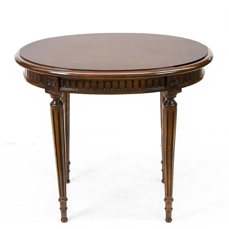 Solid wood European retro corner table living room household French engraved round table simple oval neoclassical coffee table