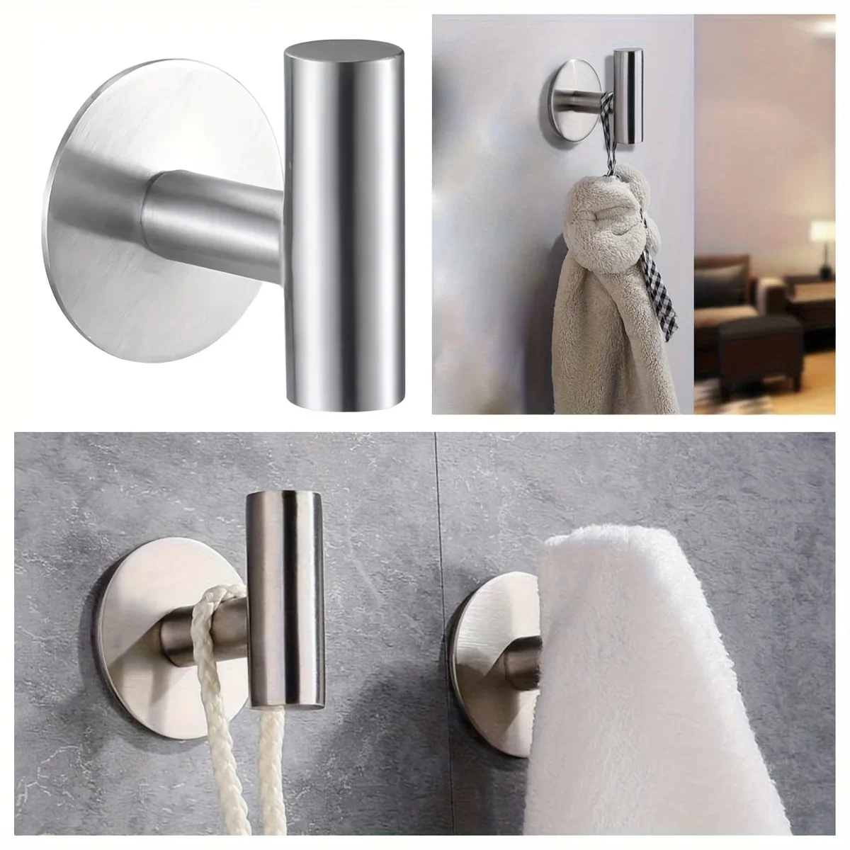 1pc, No Punching Self-adhesive Hook, Stainless Steel Bathroom Hook, Bathroom Accessories Kitchen Organizer