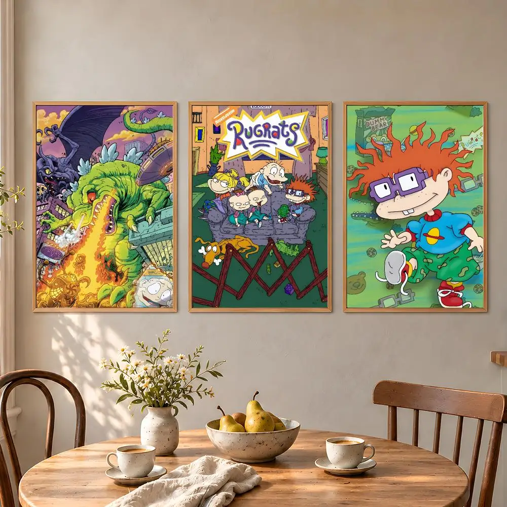 Cartoon Rugrats Tommy Chuckie Reptar Poster Aesthetic Wall Art Poster HD Waterproof PP Self Adhesive Bedroom Dorm Room Decor