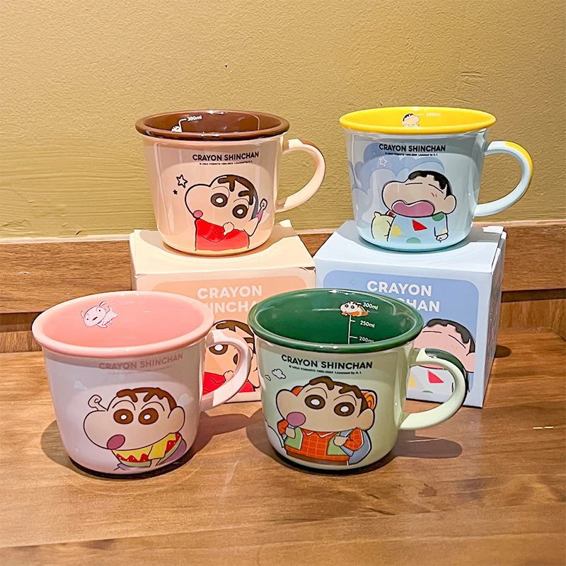 Cute Cartoon Kawaii Crayon Shin-Chan Authentic Ceramic Mug 2024 New Water Cup Scale Office Specific Coffee Cup Milk Cup Gift