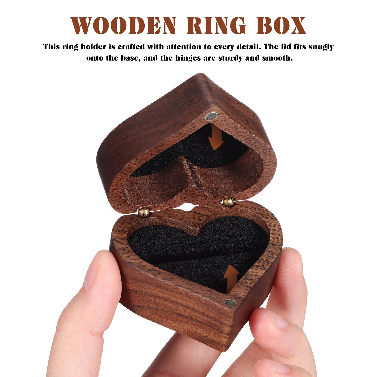 

1pcs Heart Shaped Wooden Ring Box Natural Rustic Wood Jewelry Display Holder Small Engagement Wedding Ring Organizer Lined For