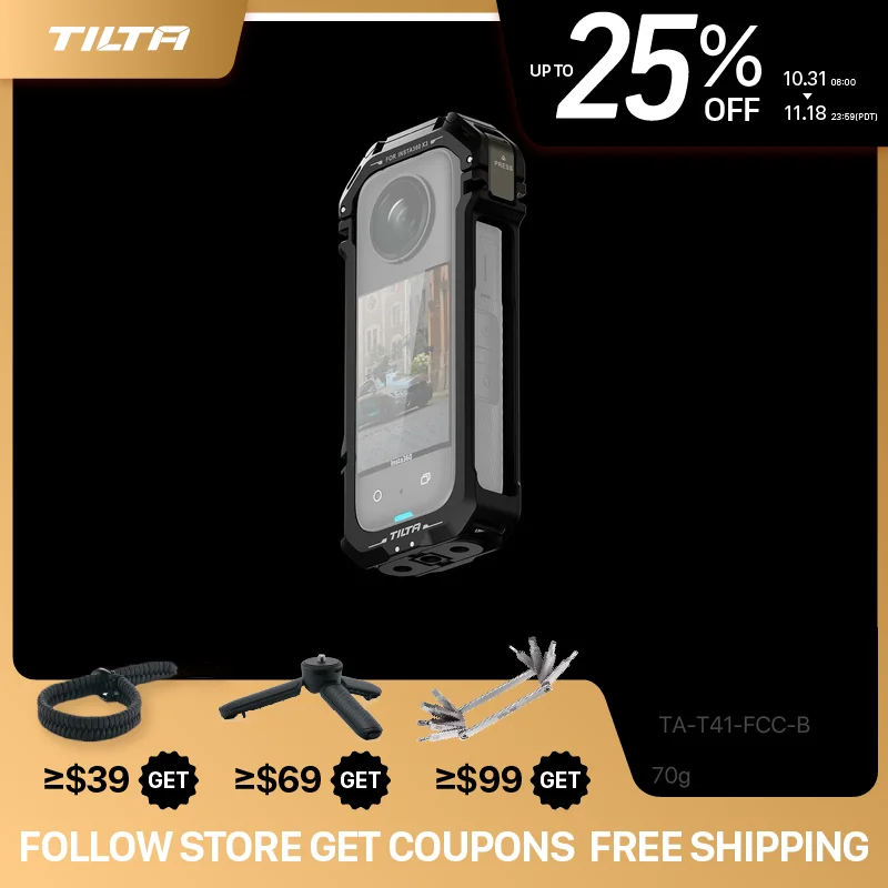TILTA TA-T41-FCC Full Camera Cage for Insta360 X3 Black Titanium Gray Pink Mounting Bracket for Universal Suction Cup (4.5")