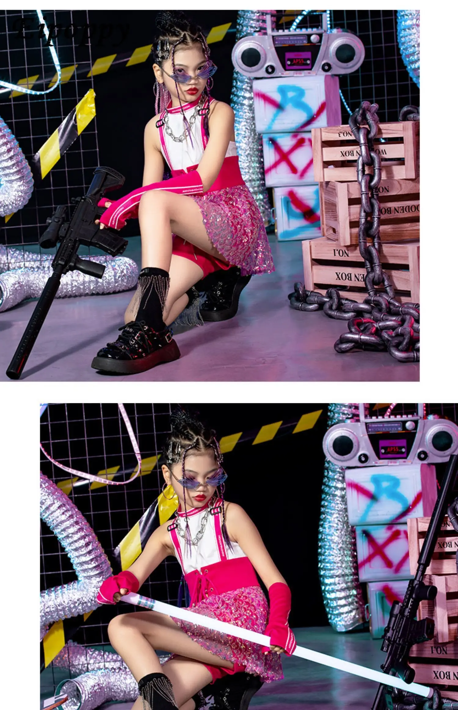 Pakaian dansa pemandu sorak anak perempuan, pakaian penampilan tim wanita, pakaian dansa jalanan anak perempuan