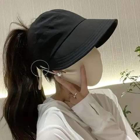 챙이 넓고 통기성이 뛰어난 접이식 여성용 태양 모자 - 포니테일에 딱 맞습니다.
