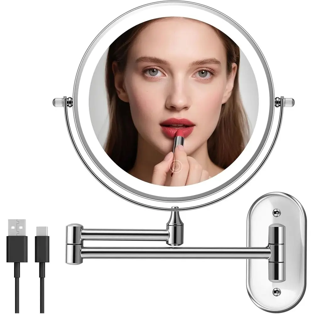 

Rechargeable Lighted Wall Mounted Makeup Mirror, 8" Double-Sided Magniying Mirror with Lights 20X, 3 Color and Switch Dimmable S