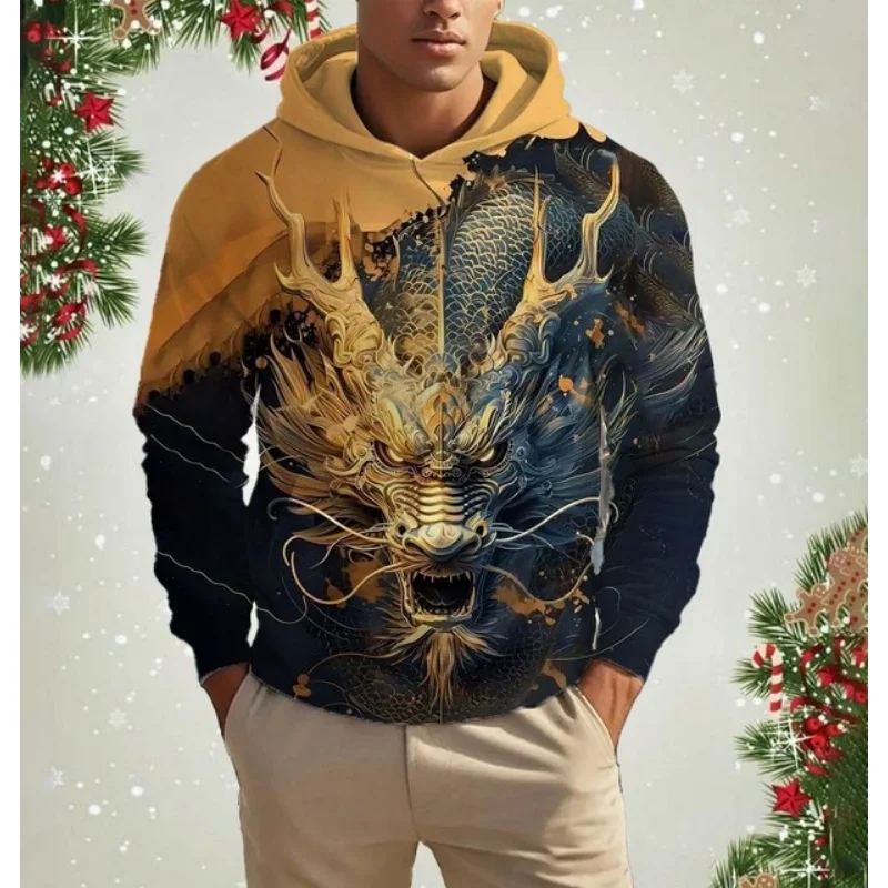 

Funny 3D Chinese Loong Printed Hoodies For Men Fashion Animal Pattern Oversized Sweatshirts Autumn Casual Pullover Men's Clothes