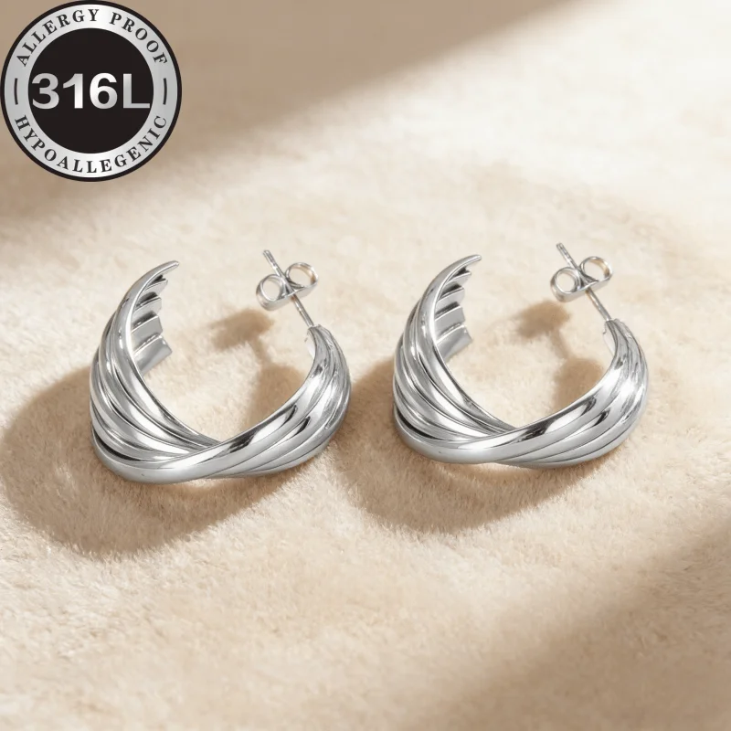 316L stainless steel hypoallergenic Golden earrings, hemisphere five-wire cross-stitch, gold and silver, anti-fading