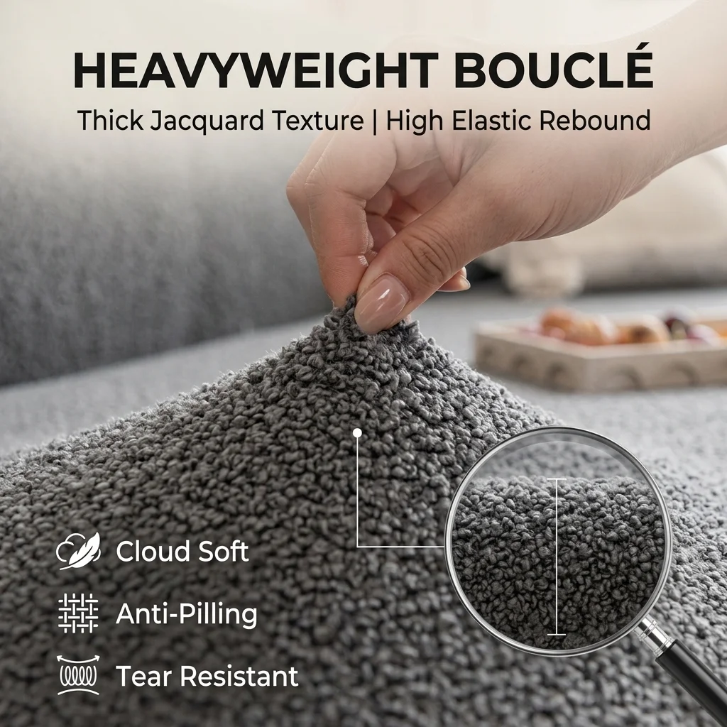 Funda de sofá de tejido bouclé grueso, elástica y de forro polar, para sofás de 1, 2, 3 o 4 plazas. Protector moderno para muebles de sala, resistente a los arañazos de mascotas.