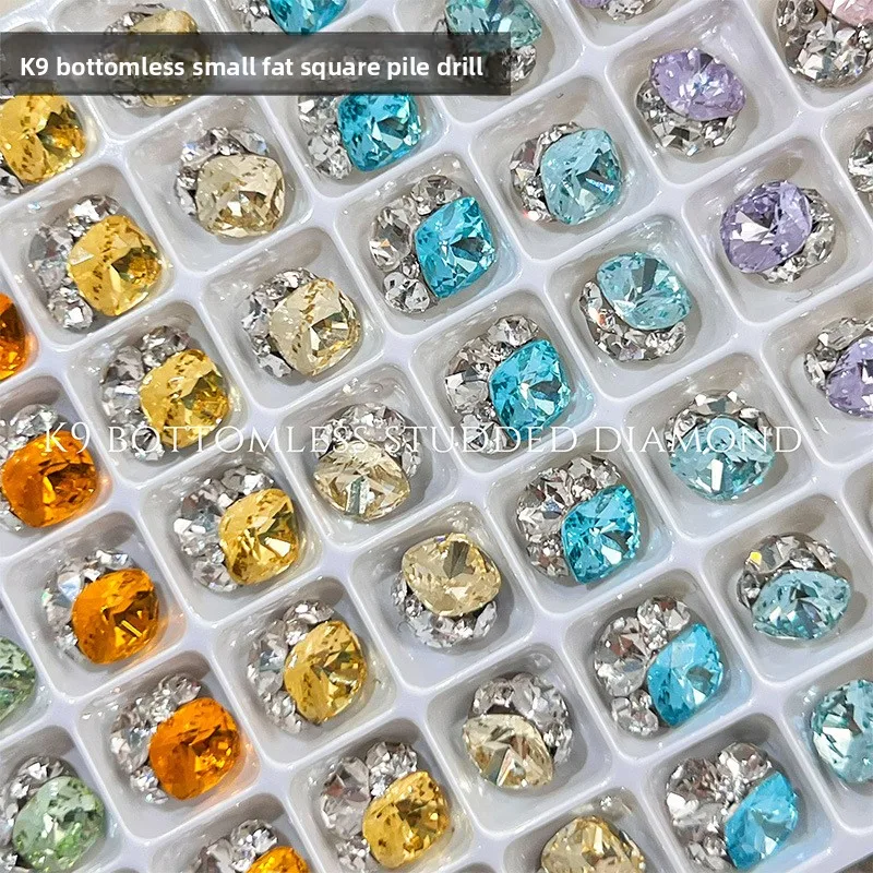 5pcs K9 Small Fat Square Cluster Nail Rhinestones Sparkly Colorful Finished Rhinestone Ball DIY Nail Art Decor Accessories