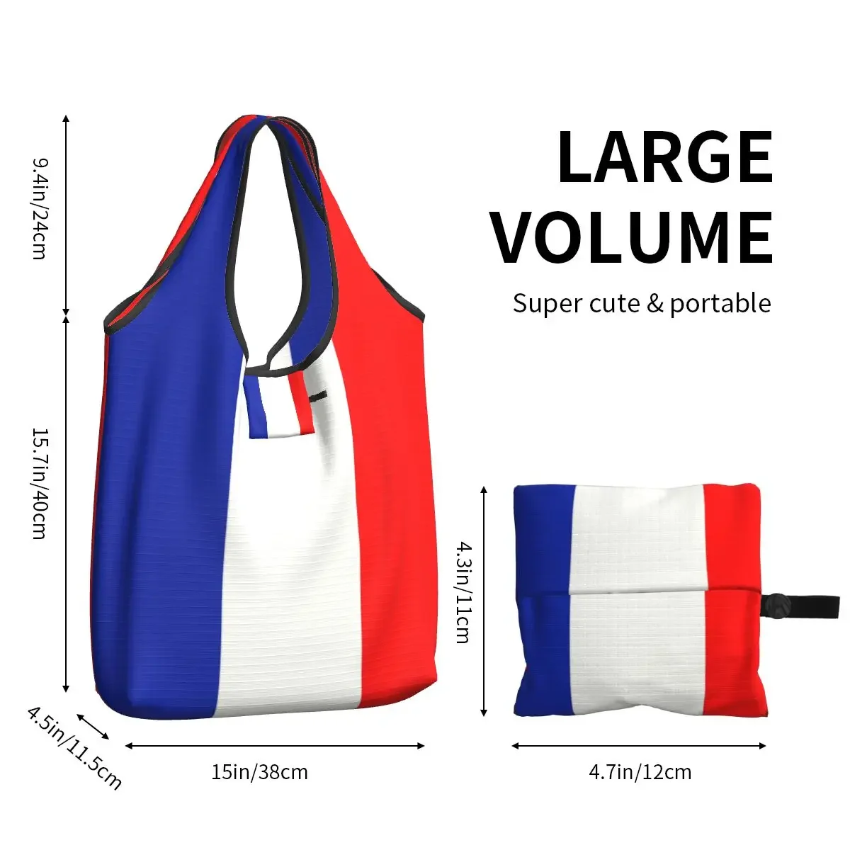 Bolso de compras personalizado con bandera francesa para mujer, bolso de compras de gran capacidad, a la moda