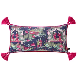 Traditional Chinese Cushion Cover Chinoiserie Pavilion Vase Throw Pillow Cover Oriental Garden Flower Jar Throw Pillowcase 30x50