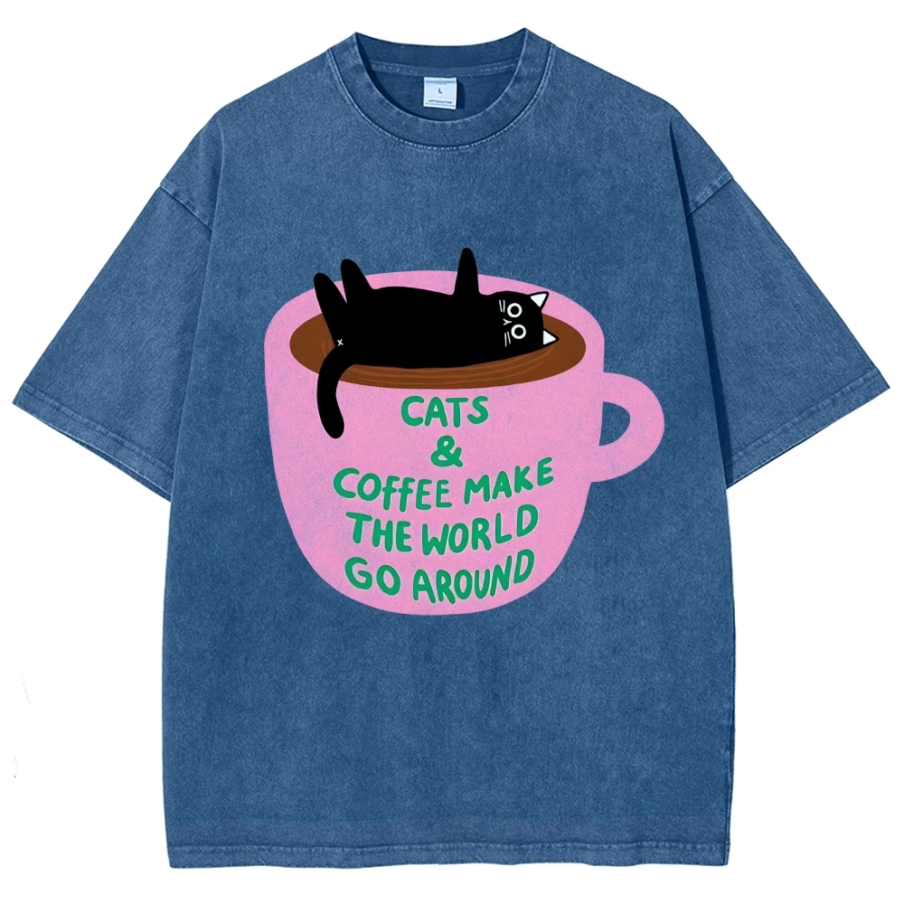 

Pink Cup Black Cartoon Cat Print Women's T-Shirt Summer Comfortable Cute Short Sleeve Y2K Sweetheart Casual Top