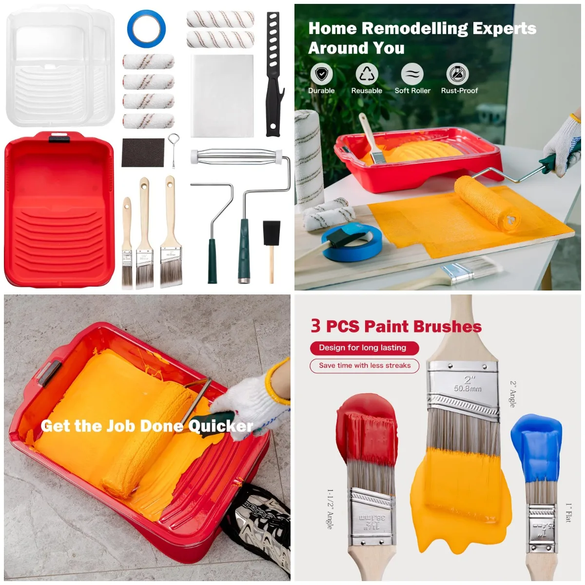 

20-Piece Paint Roller Kit with Microfiber Covers, Tray, Brushes, Drop Cloth – Complete Set for DIY & Professional Use