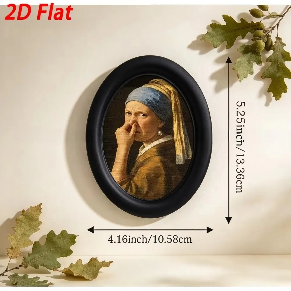 CIFBUY Iron Metal Wall Art Funny Girl With Pearl Earring Ornament Metal Oval Black Frame Decor for Home Bedroom Wall Decor