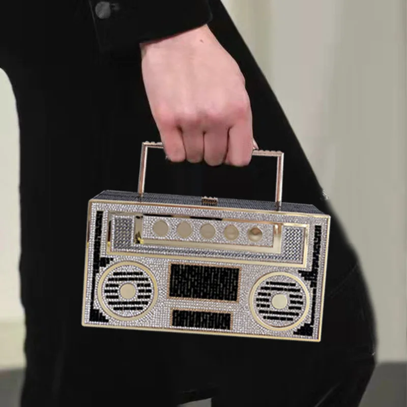 2024 luksusowy projektant pełna diamentowa kopertówka wieczorowa damska torebka 3D Rhinestone Radio Fashion Party błyszcząca kryształowa torba na ramię