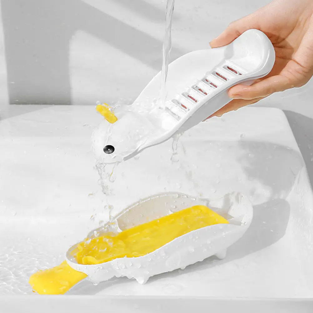 

Cartoon Duck Soap Dish White Plastic Bathroom Accessories Large Capacity Non Slip Shower Holder Case for Sink Drainage Design