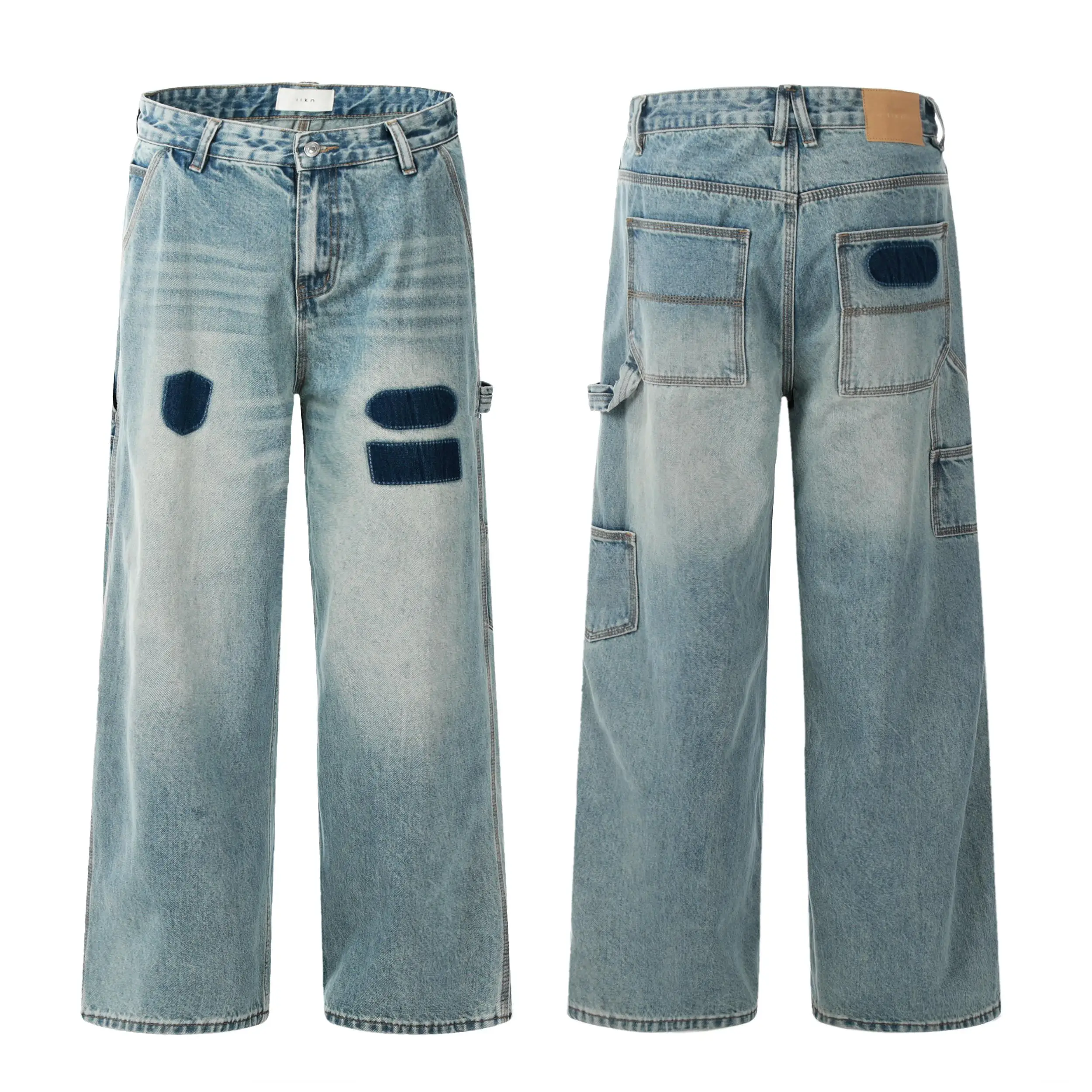 

Джинсы Street Sle Retro с эффектом потертости, свободного кроя, с широкими штанинами, в стиле ERD, модные осенне-зимние джинсовые брюки для молодежи, повседневная одежда