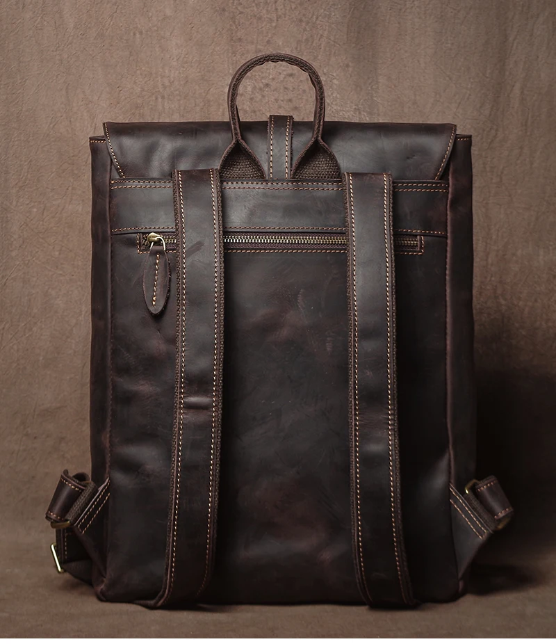 GURO Men's Retro Genuine Leather Backpack Simple Flap Travel Bag Women Natural Cowhide Deluxe Schoolbag Daily Commuter Backpacks