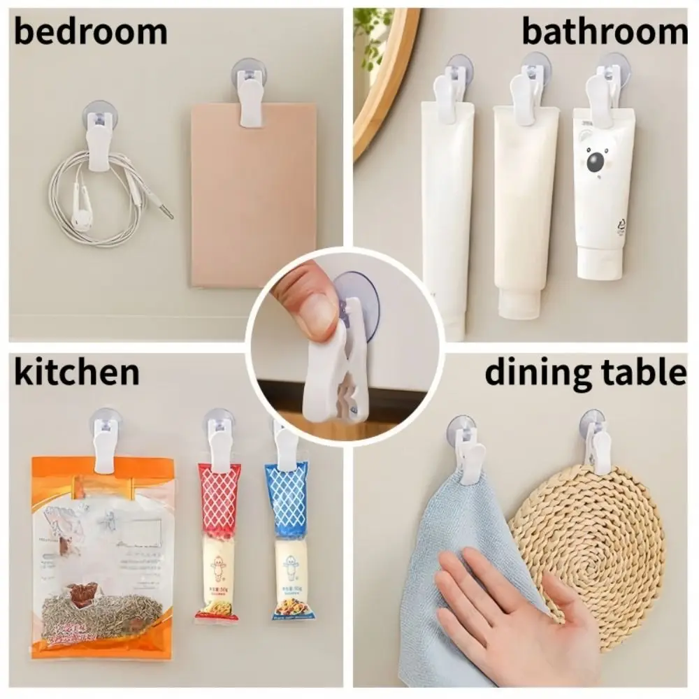 1/4pcs Fixed Suction Cup Storage Clip Multifunctional Hook ABS Bathroom Storage Clip Bill Storage Refrigerator Messages