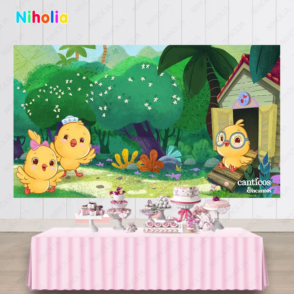 NIHOLIA  Canticos Photography Backdrop Kids Birthday Party Little Chicken Elephant Photo Background Vinyl Decoration Banner