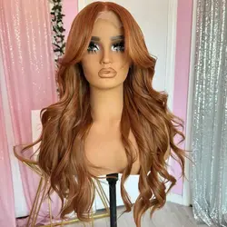 Fantasy Beauty High Quality Glueless Lace Front Synthetic Hair Wigs for Women 360 Ginger Brown Color Cosplay Lace Wigs Natural