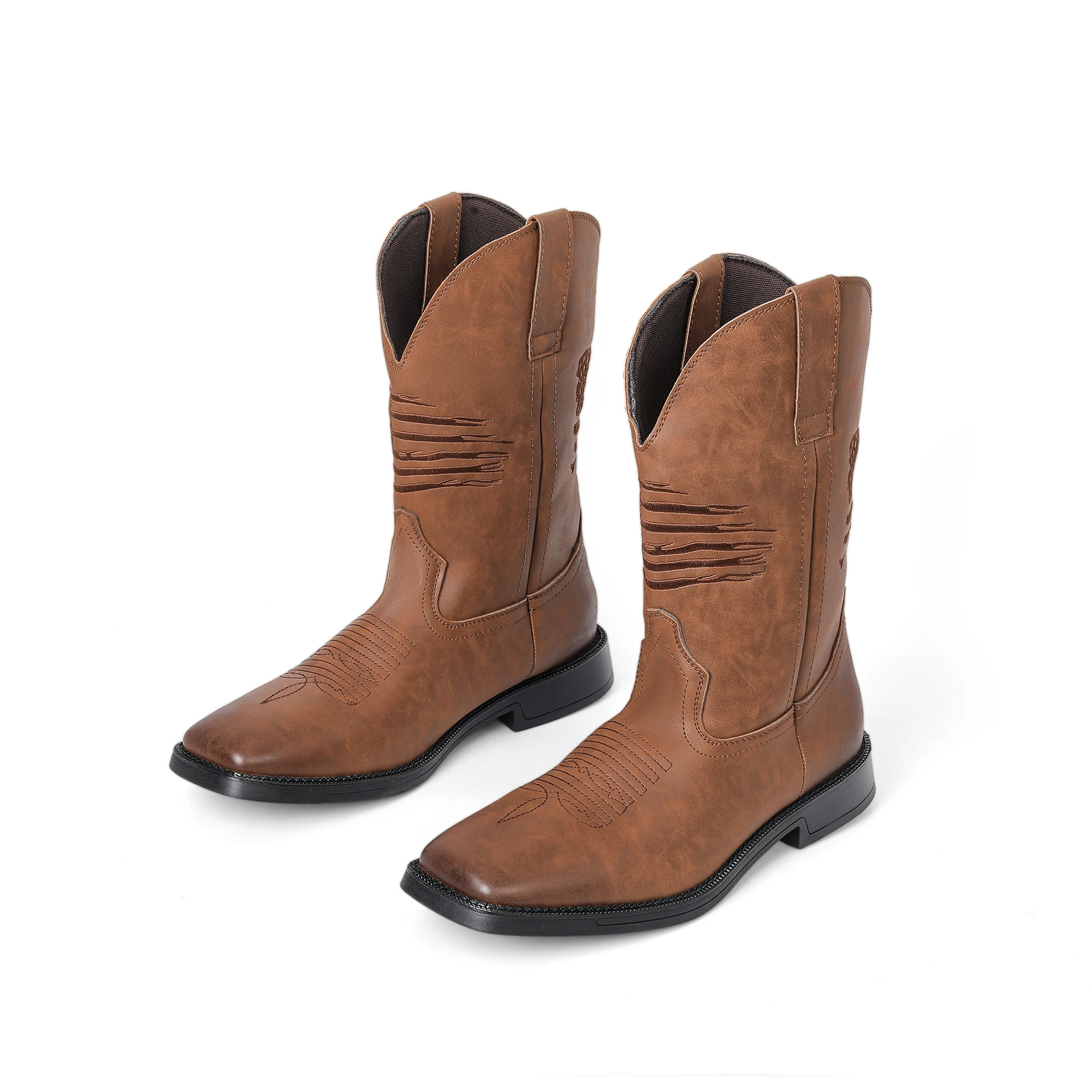 Botas masculinas feitas à mão bordadas de salto grosso botas de cano médio europeu americano cavaleiro ocidental botas de cowboy