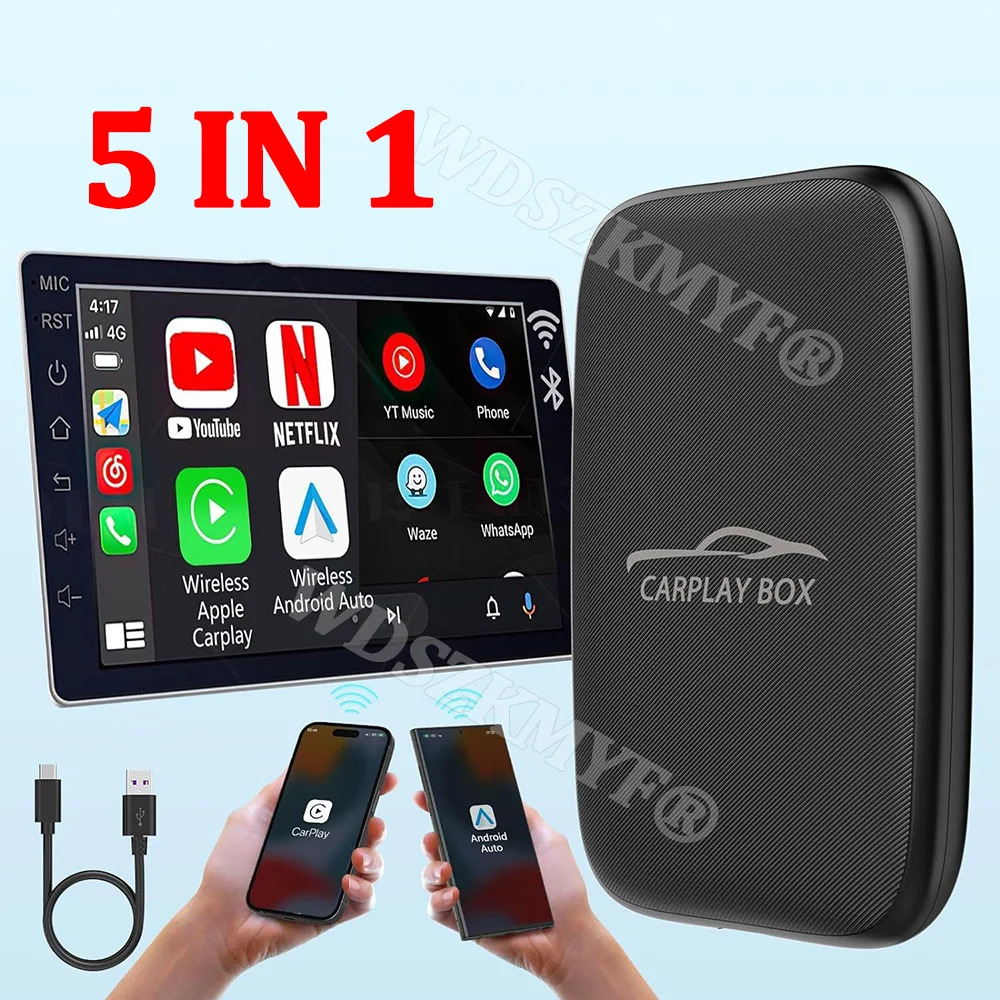 

5 in 1 Carpla Smart AI Box Android Auto Wireless Carplay Adapter TF Card TV Box For Netflix Youtube Smart car systems
