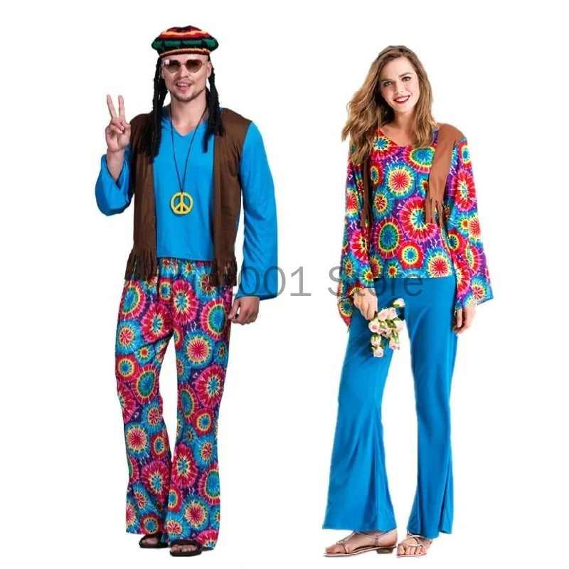 Halloween cosplay vintage 70s retro hippie trajes paz e amor colete grátis roupas adultas carnaval festa palco