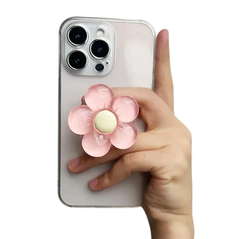 Transparent Resin Candy-colored Flower Phone Holder Foldable Desktop Stand Cute Floral Retractable Grip Decoration For iPhone