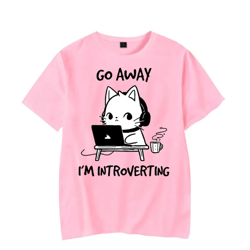 Camisetas con estampado de Go Away I'm Introverting para hombres y mujeres, divertidas camisetas de Gaming de gato, Tops de moda