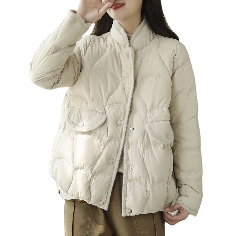 2025 Autumn Winter Women Single-Breasted Warm Short Puffer Coat Female 90% White Duck Down Jacket Parka