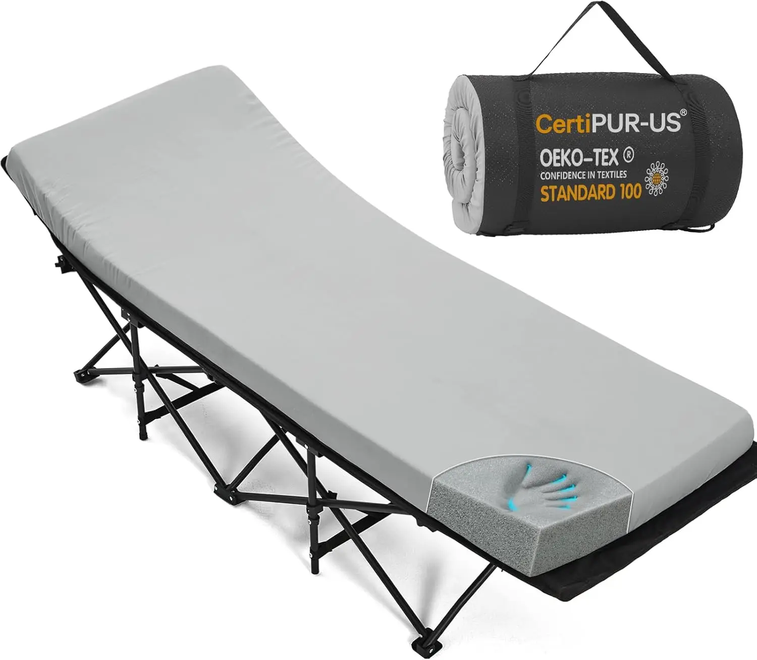 

Memory Foam Camping Cot Mattress 2in, Soft Non-Slip Sleeping Pad for Adults, Portable Roll Up Travel Mat