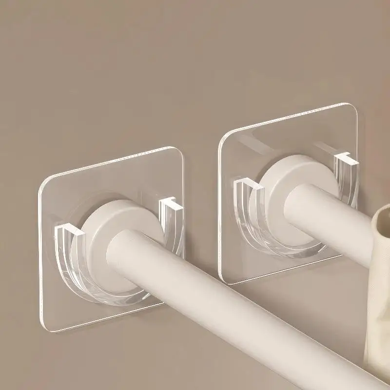 No Drill Transparent Self Adhesive Curtain Rod Brackets Heavy Load Wall Mount Holder For Bathroom Bedroom Home Window Decor