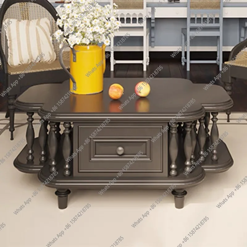 

French retro solid wood black coffee table villa living room design tea table American home tea table Chinese ancient style