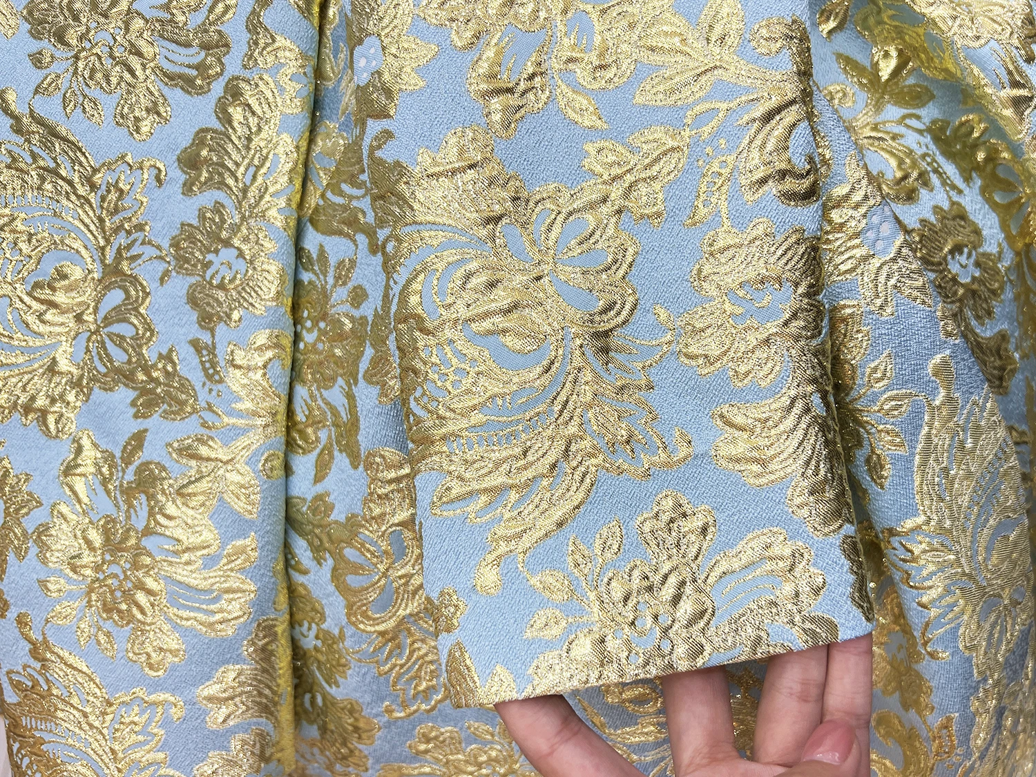 Abito jacquard con risvolto in stile cinese, nuovo abito da sera a trapezio cinccato in vita a maniche lunghe da donna