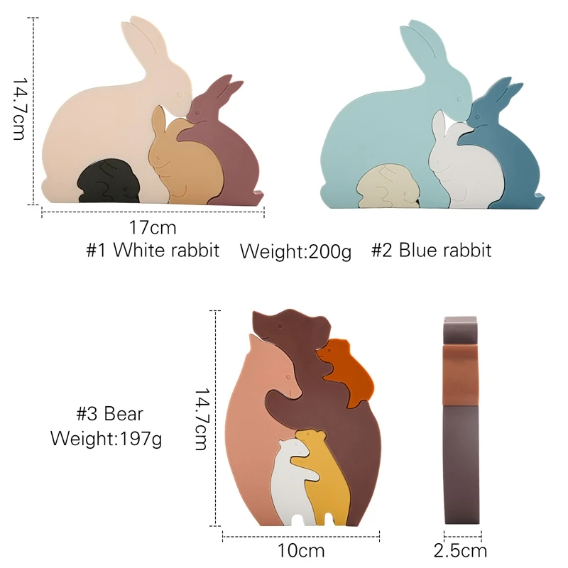 1 세트 아기 스택 빌딩 블록 장난감 실리콘 3D 만화 동물 퍼즐 몬테소리 어린이 조기 교육 완구 어린이를위한 선물