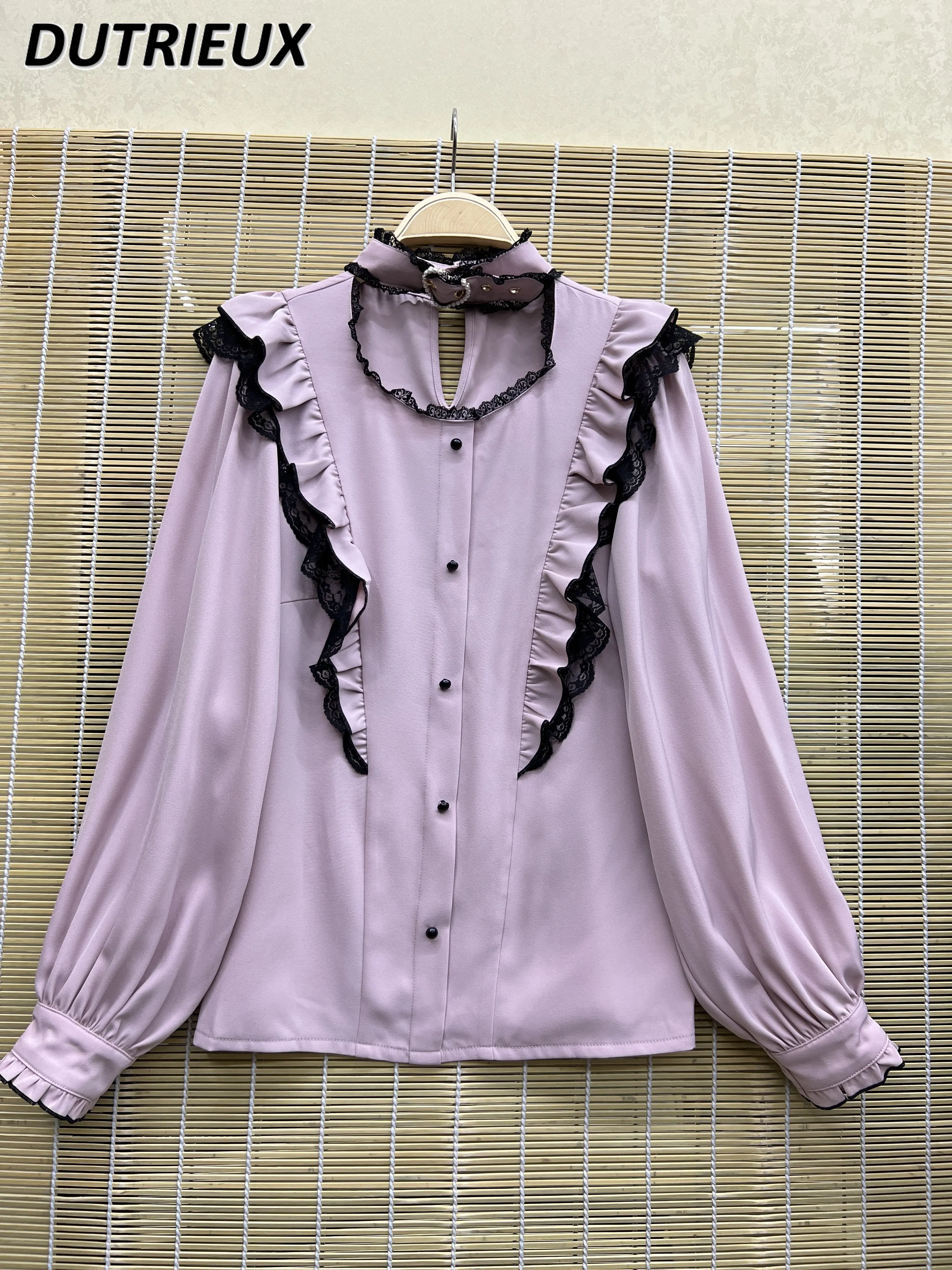 Imagem -04 - Blusa Feminina de Mangas Compridas Rojita Série Mineira Fivela em Forma de Coração Tops de Renda com Costura Babados Camisa Fofa e Doce Primavera e Outono